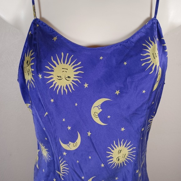 Magic Silk Vintage Purple Gold Celestial Sun Moon Mini Slip Dress XL - Picture 2 of 9